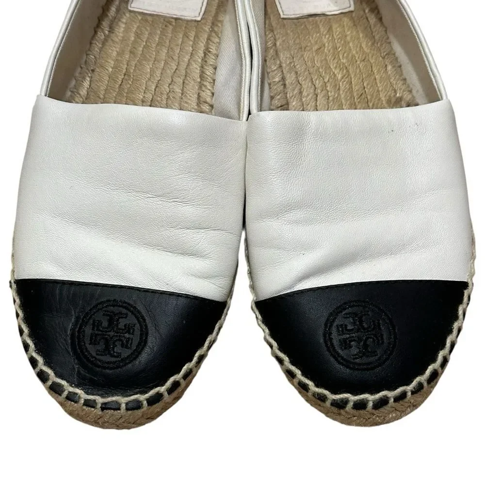 Tory Burch White Black Colorblock Espadrilles Flats 7.5